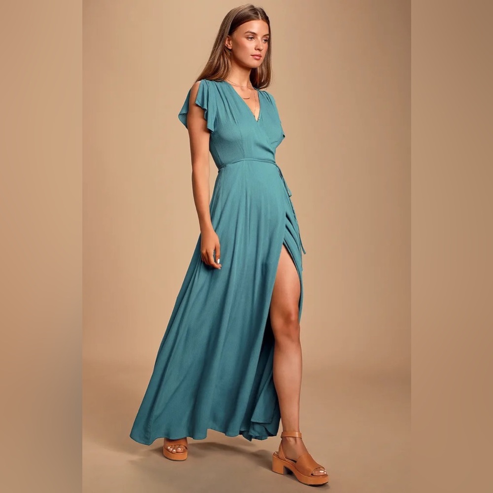 Lulu’s Heart of Marigold Teal Blue Wrap Maxi Dress